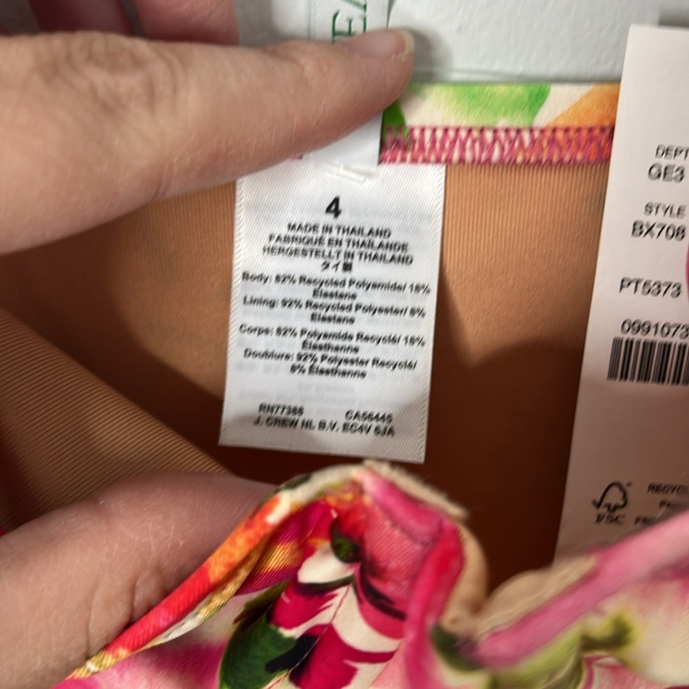 J. Crew Pink Floral One-Piece Swimsuit with Green Accents - Picture 5 of 8